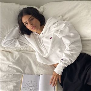 UOxChampion Cropped White Hoodie